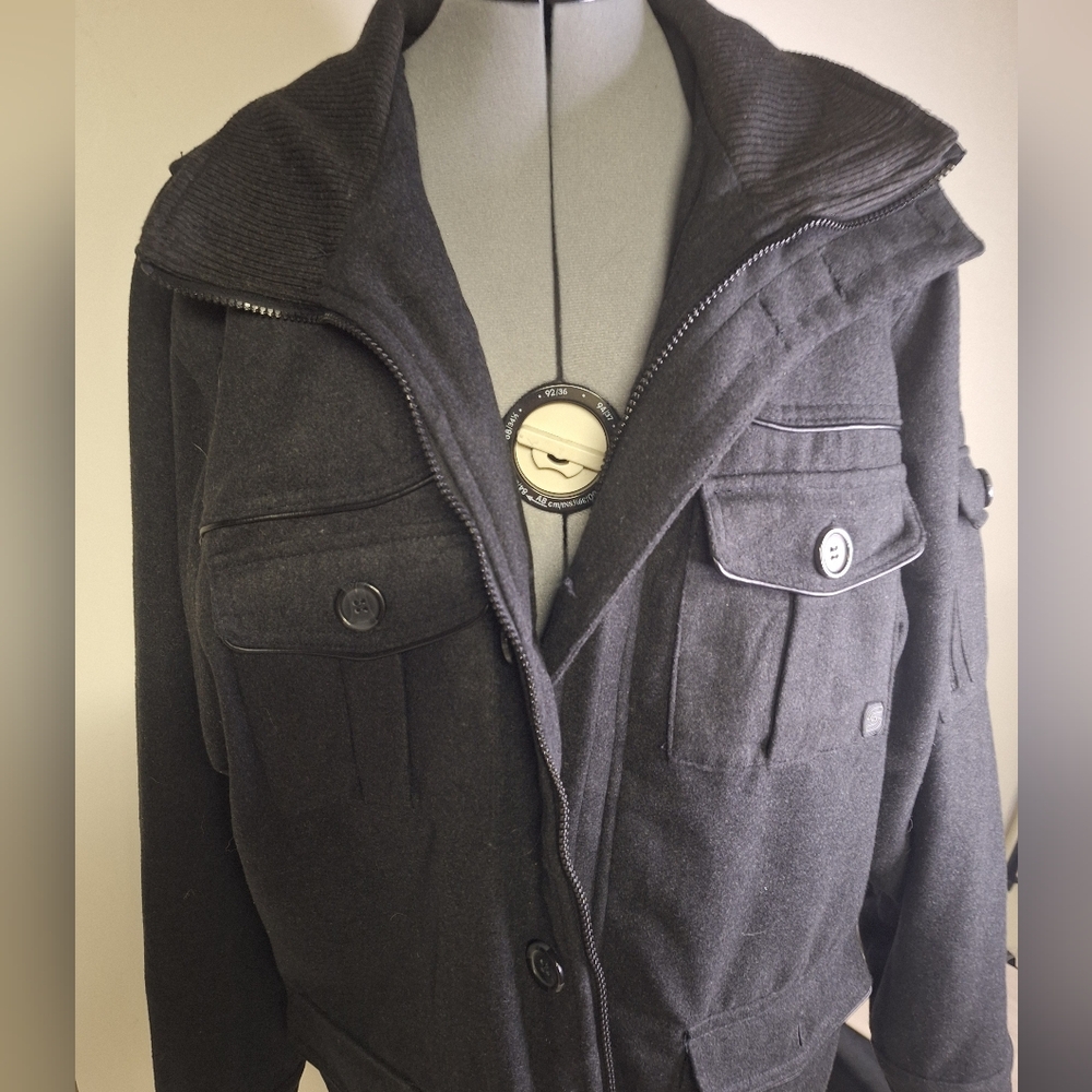NWT Sportier Tier Black Winter Coat Wool Blend & Lined Size Large